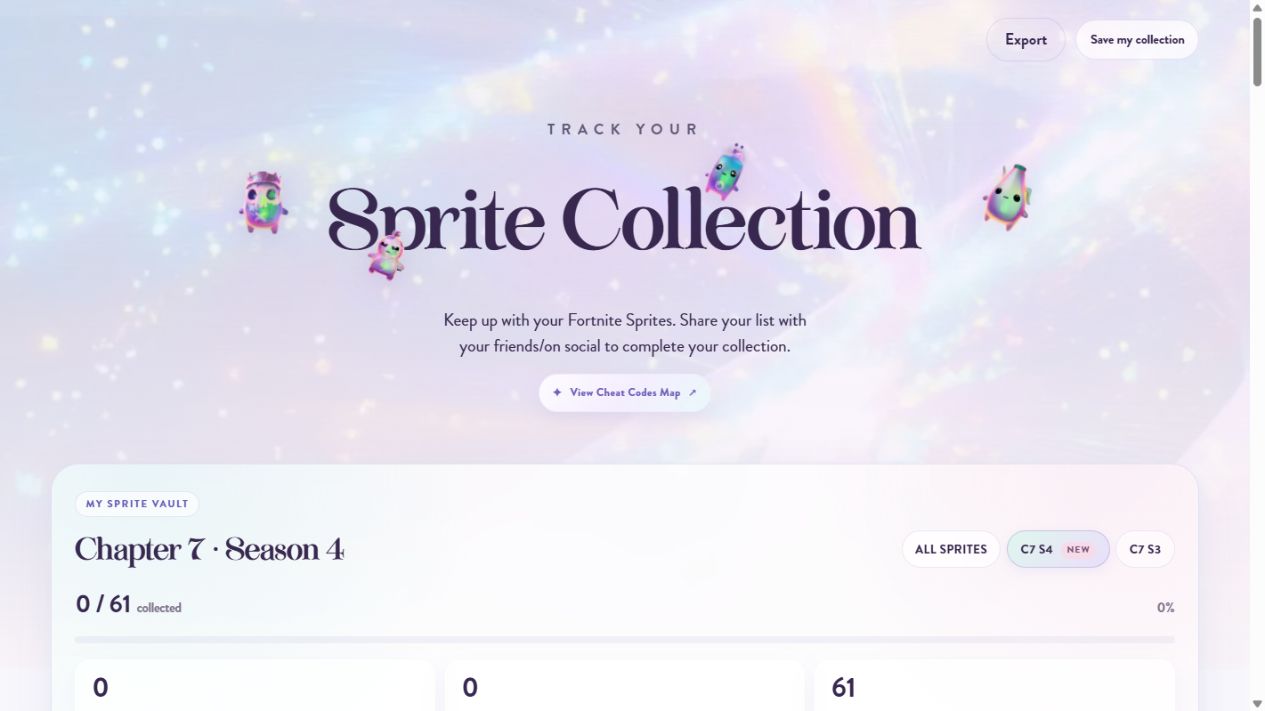 Fortnite Sprite Tracker collection dashboard