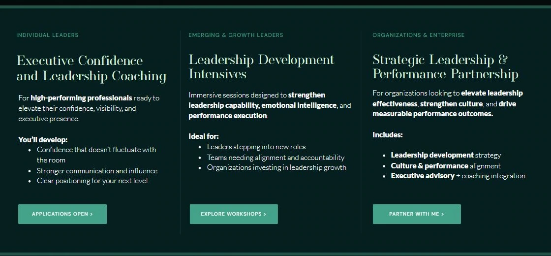 Homepage service architecture: three audiences, distinct offers, and different next steps.